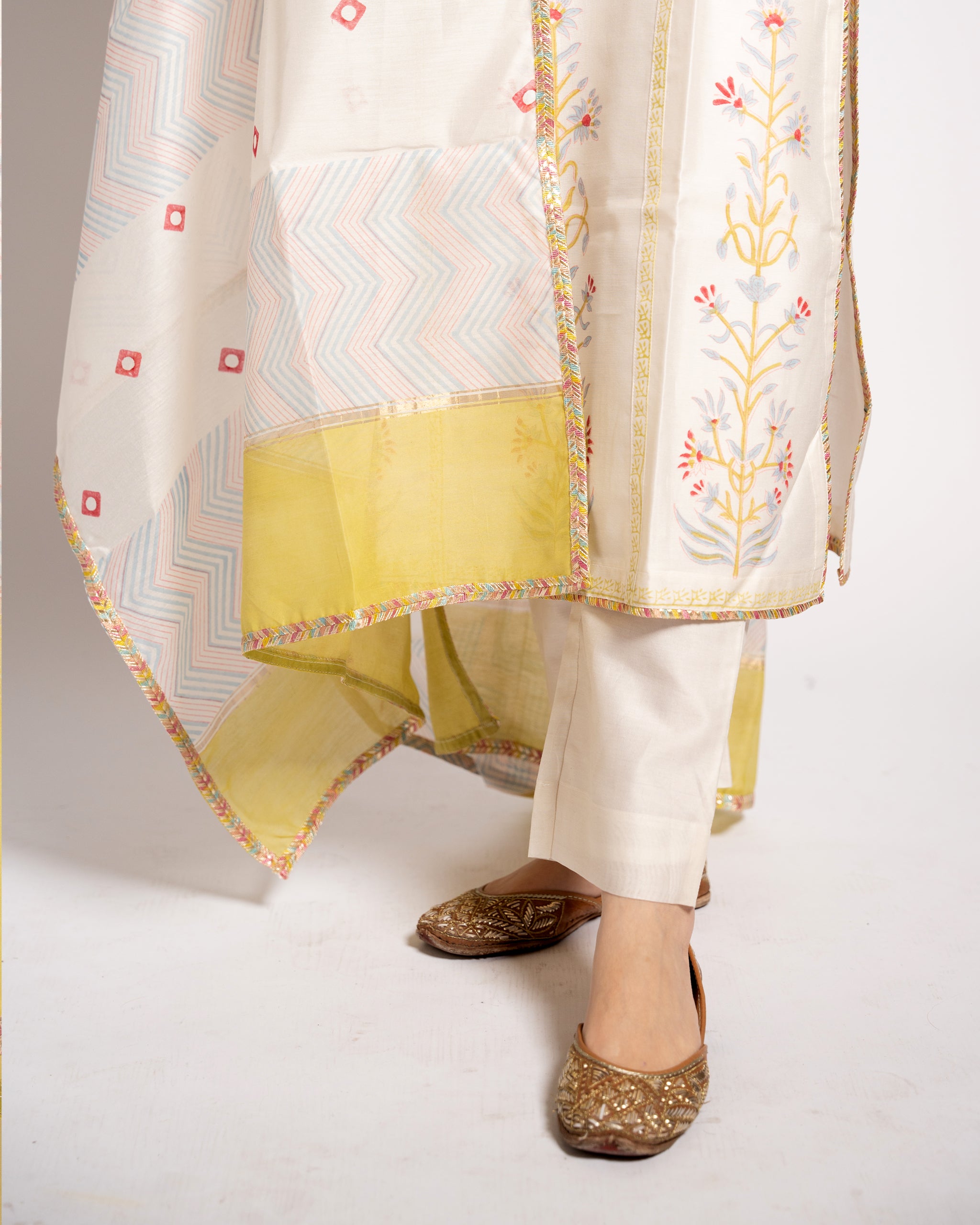 White Chanderi Kurta Set